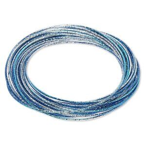 Multi Strand Metallic Ombre Blues Textured Steel Interlocking Bangle Bracelet